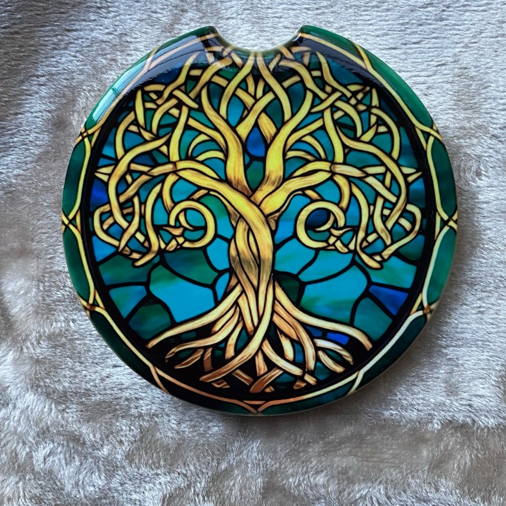 Set of 2 ceramic car coasters - Celtic tree of life
